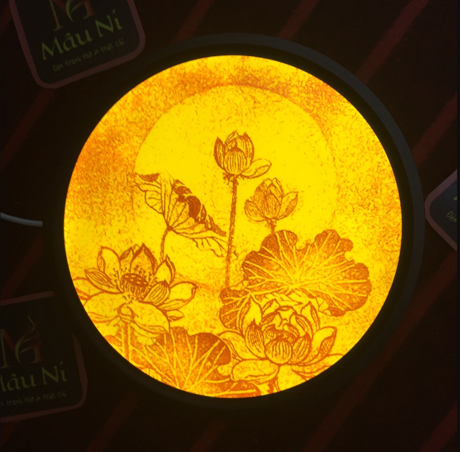 Tranh trúc chỉ đèn thờ tròn hào quang 30cm